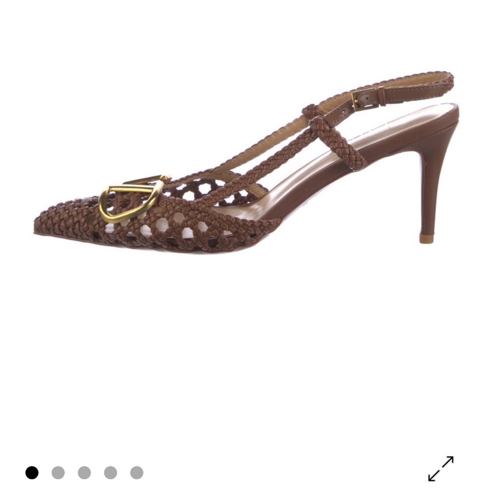 Valentino Brown Woven Heels with Gold Buckle